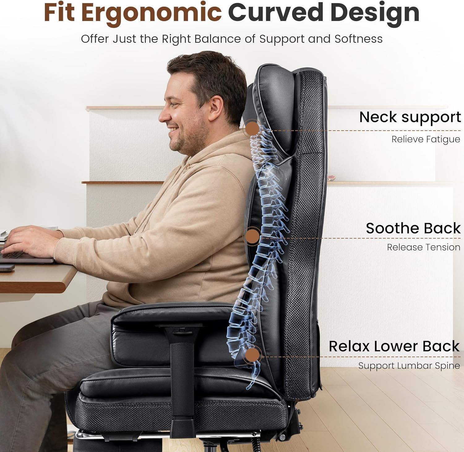 Big and Tall Office Chair – Heavy Duty 400 LBS Executive Chair with Lumbar Su…