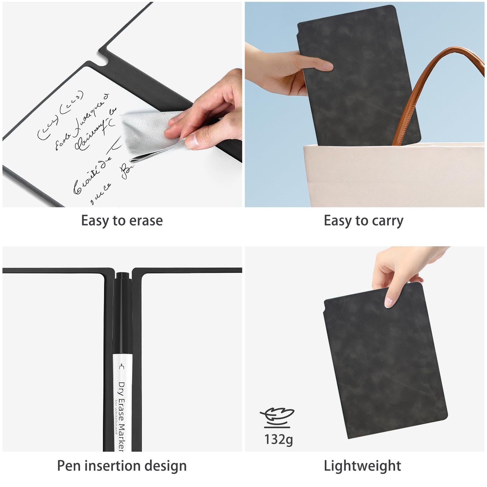 Whiteboard Notebook Reusable Dry Erase Whiteboard with Pen and Wiping Cloth A…