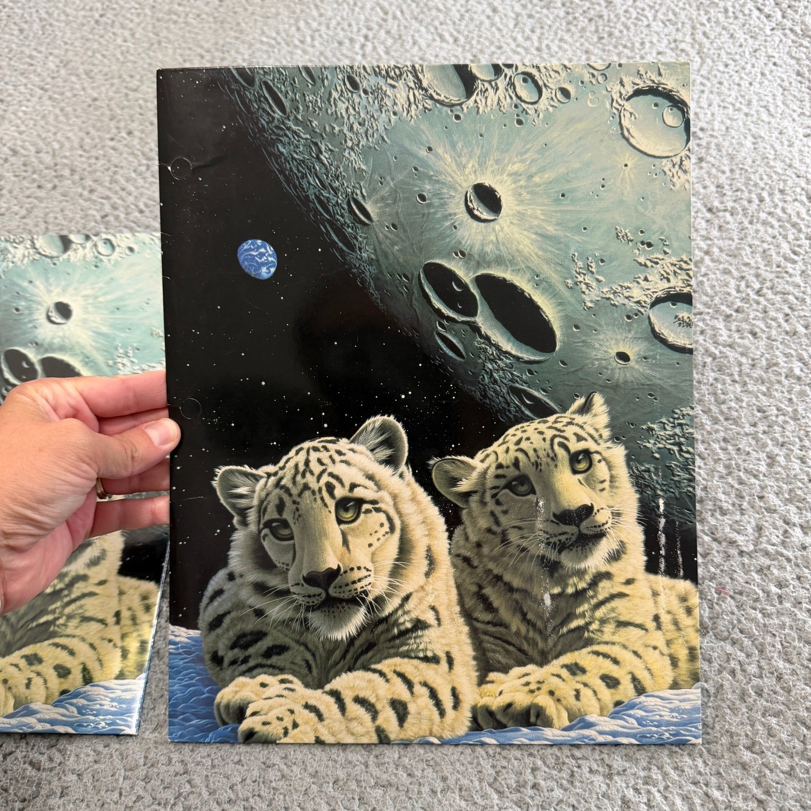 Vintage 1999 Mead Schimmel Snow Leopard Space Moon Portfolio Folders Set of 2