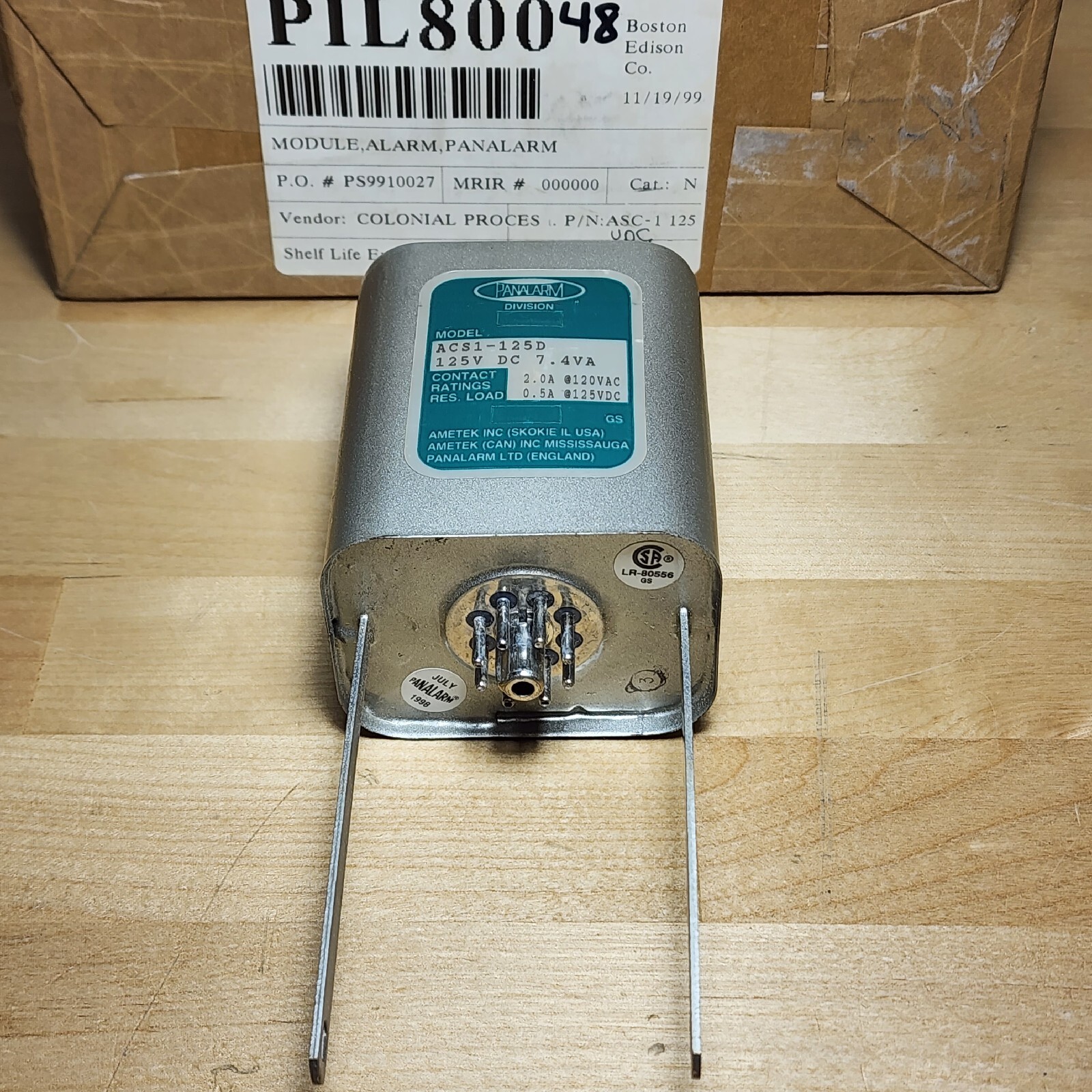 Ametek Panalarm ACS1-125D Plug-In Relay 125VDC