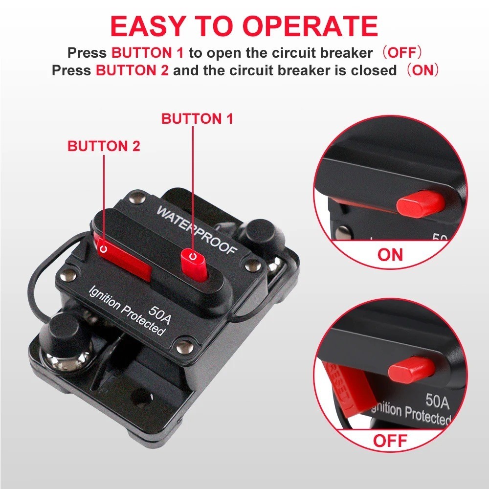 Waterproof Car Circuit Breaker Fuse Reset 30-300 Amp 12V-48V DC Car Boat Auto US