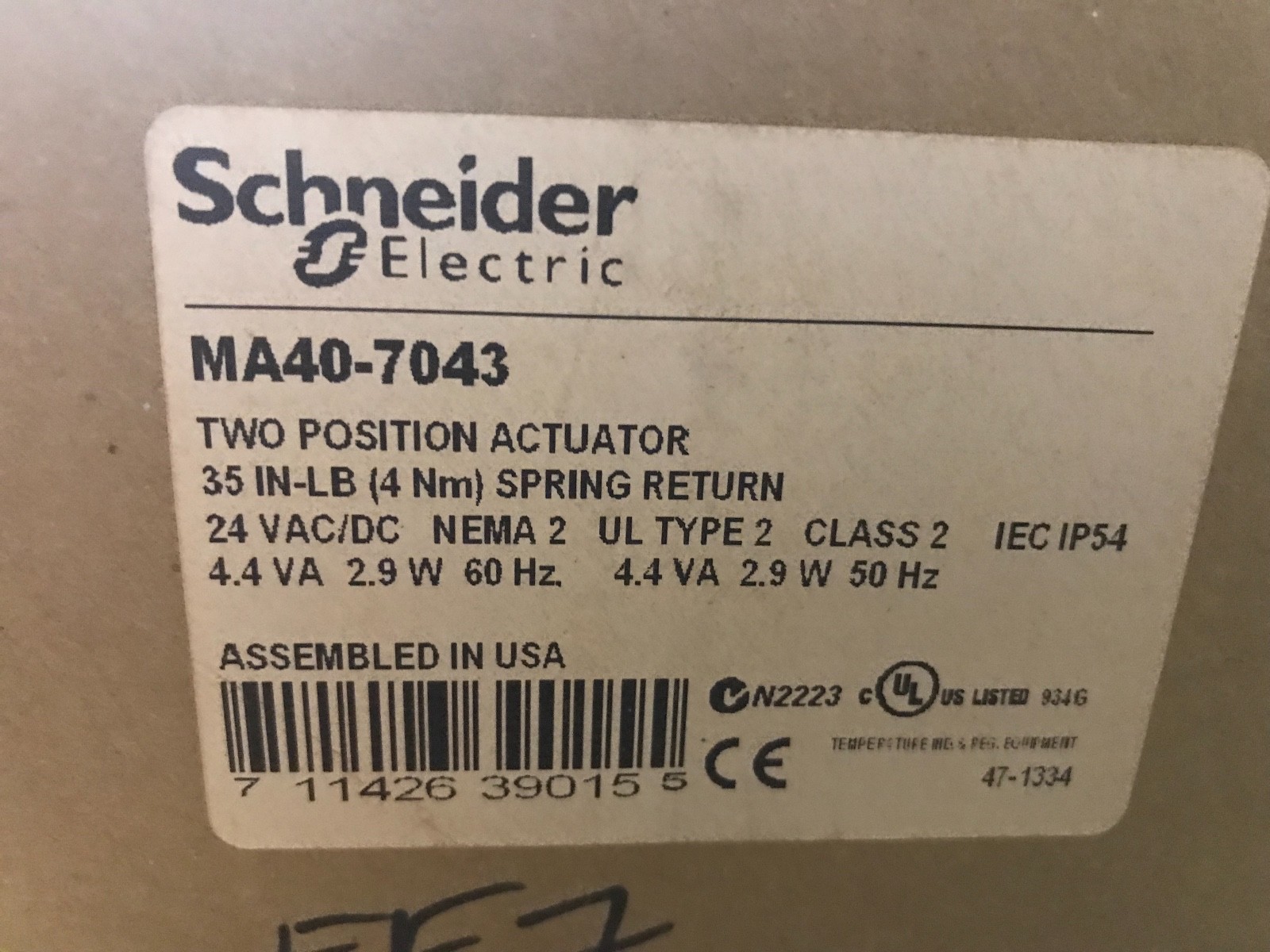 Schneider MA40-7043 Electric Actuator SR 35 in-lb 2-Position 24VAC/DC New