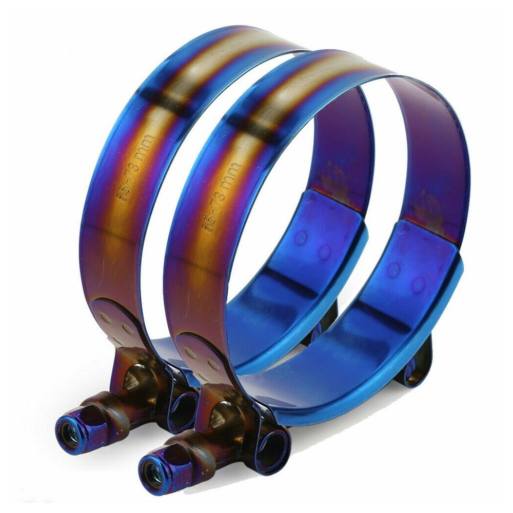 4× Adjustable Titanium Blue Stainless Steel T-Bolt Clamp Universal 45mm – 98mm