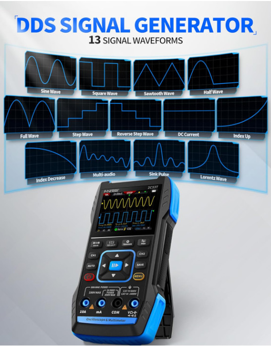 Osciloscopio 3 en 1 50MHz 2CH, Multímetro 19999 Cuentas y Generador DDS 250MSa/s
