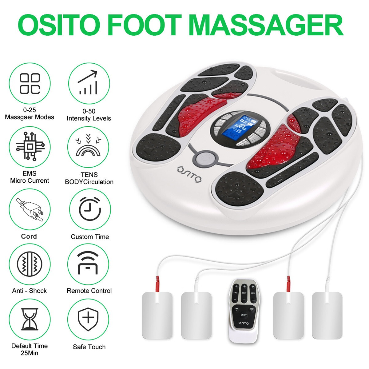 OSITO EMS TENS Foot Stimulator Circulation Massager for Neuropathy, Leg Booster