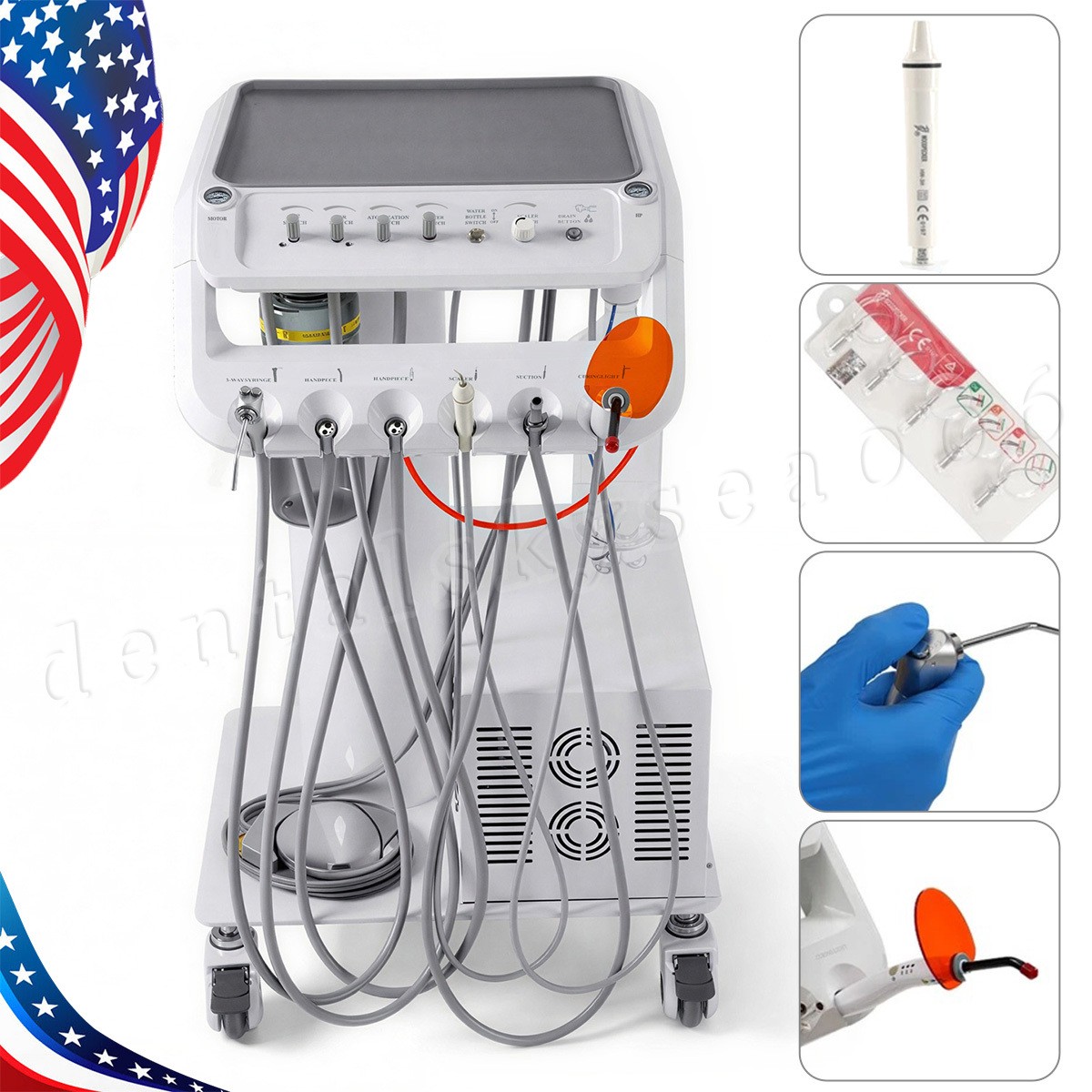 Dental mobile Delivery Unit Treatment Cart with Compressor scaler Curing Light