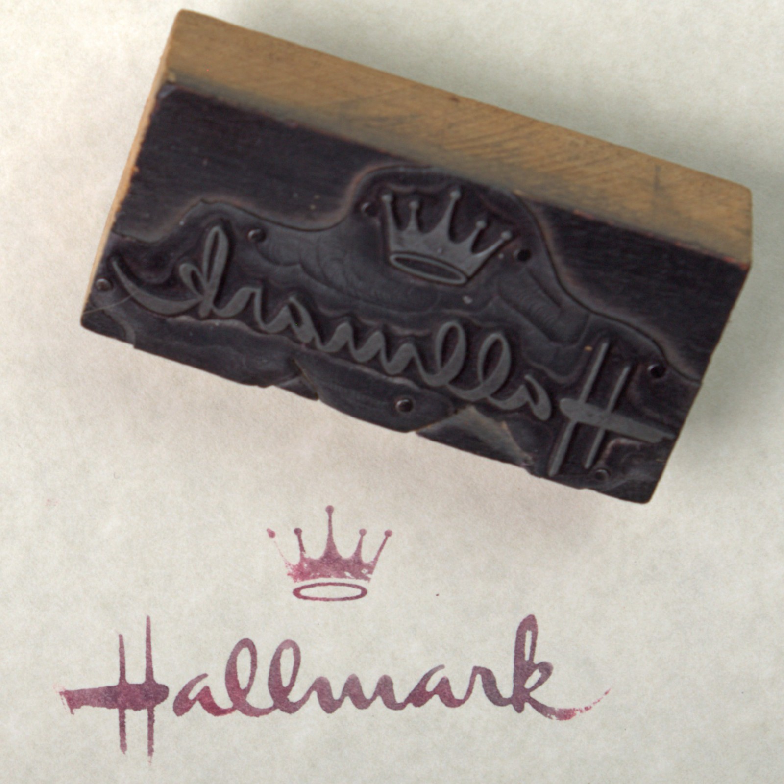 Vintage Hallmark Cards Printing Block Letterpress Logo Wood Metal Stamp MCM KC
