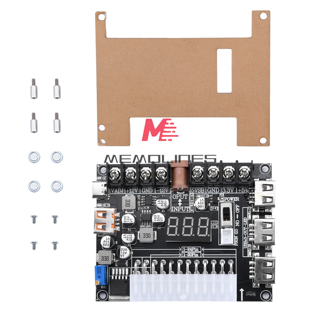 20/24Pin ATX Power Supply Breakout Board Adjustable Voltage Module + Case USA