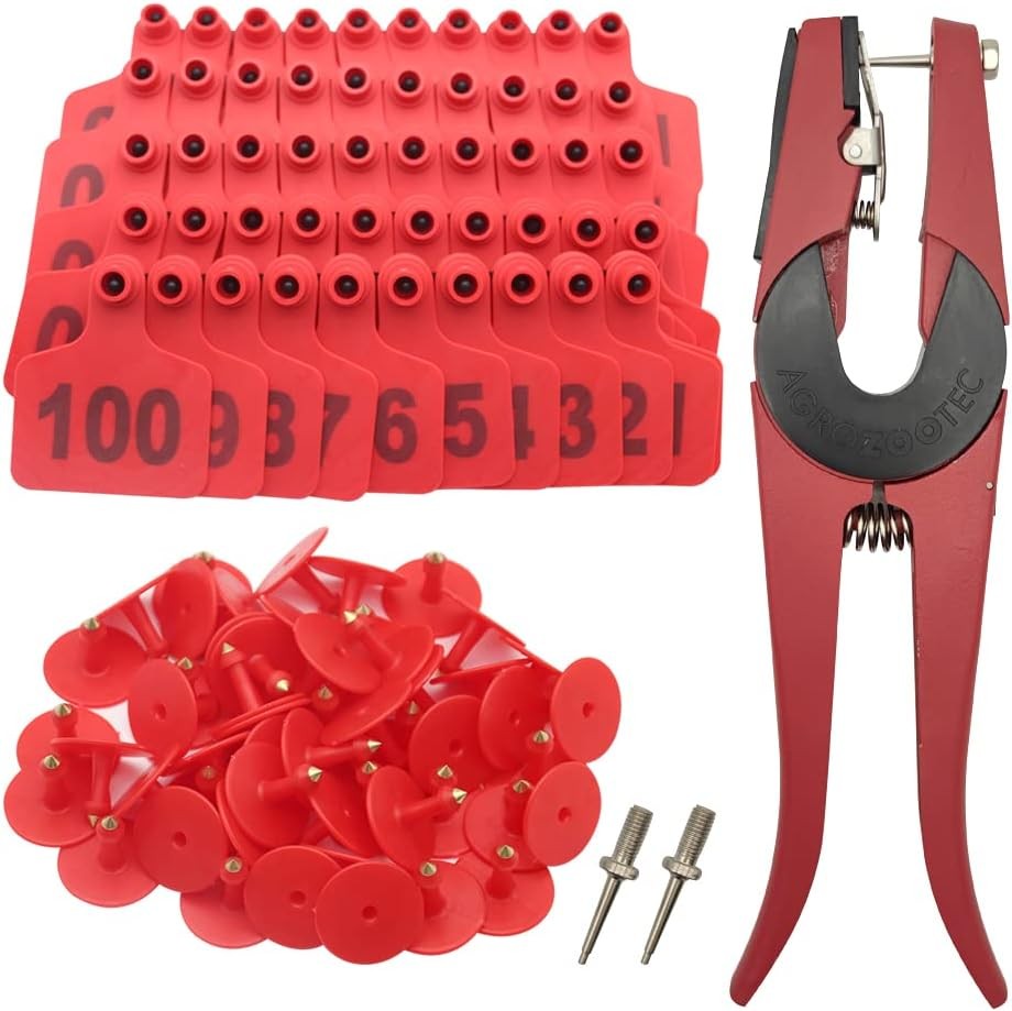 Red Cattle Ear Tags 001 100 Number Livestock Applicator