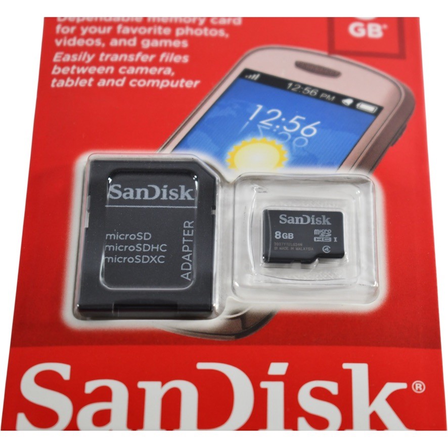 NEW SanDisk 8GB MicroSDHC Memory Card SDSDQM-008G-B35A Class 4 with SD Adapter