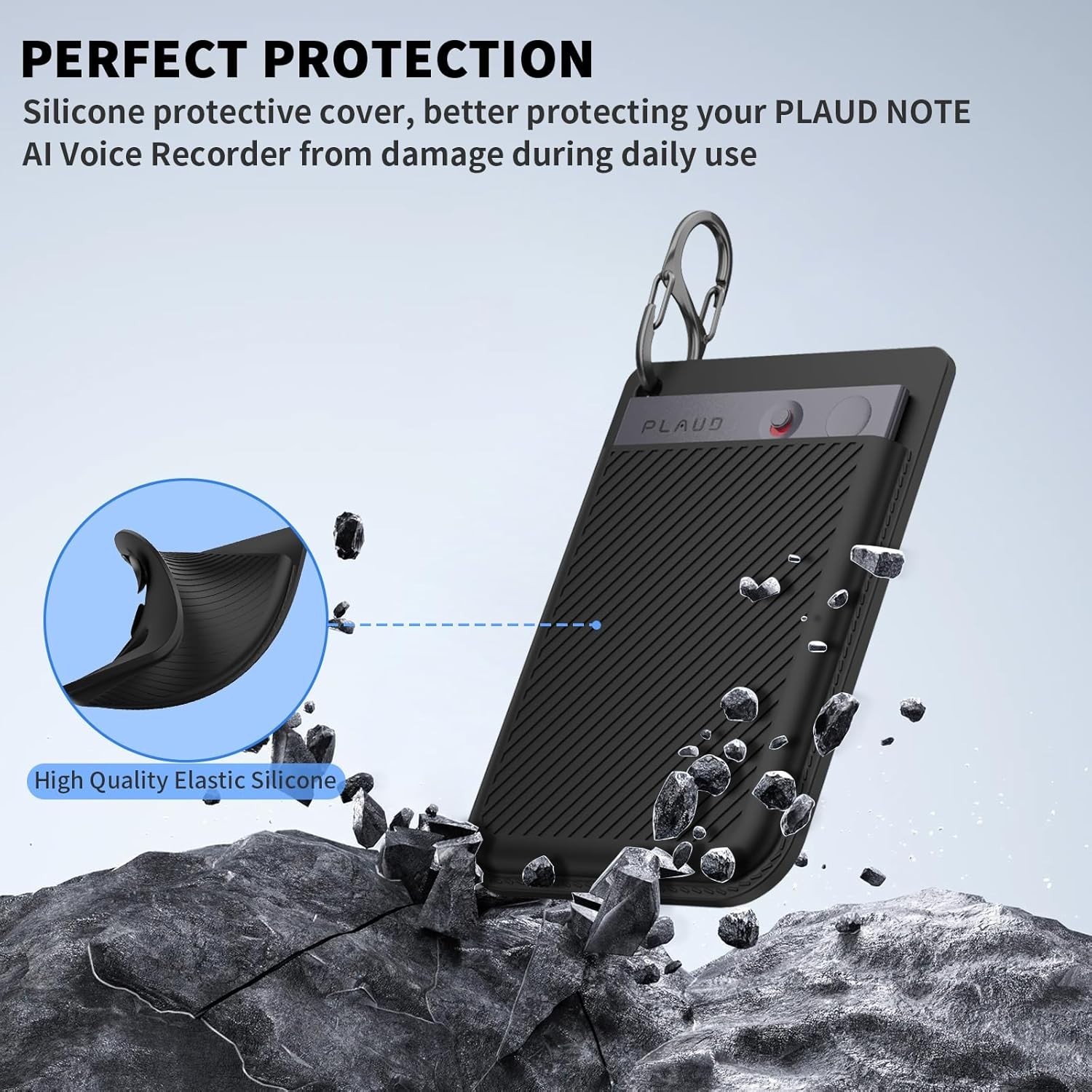 Silicone AI Voice Recorder Case, Suction Cup Holder for PLAUD Note with Key Ring