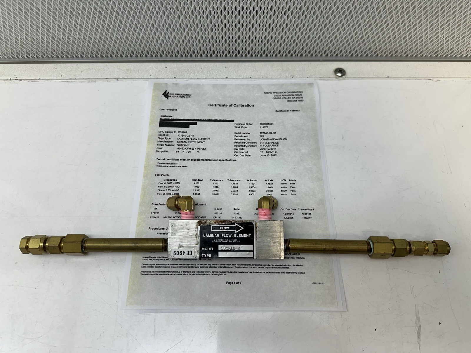 Meriam 50MK10-2 Laminar Flow Element LFE