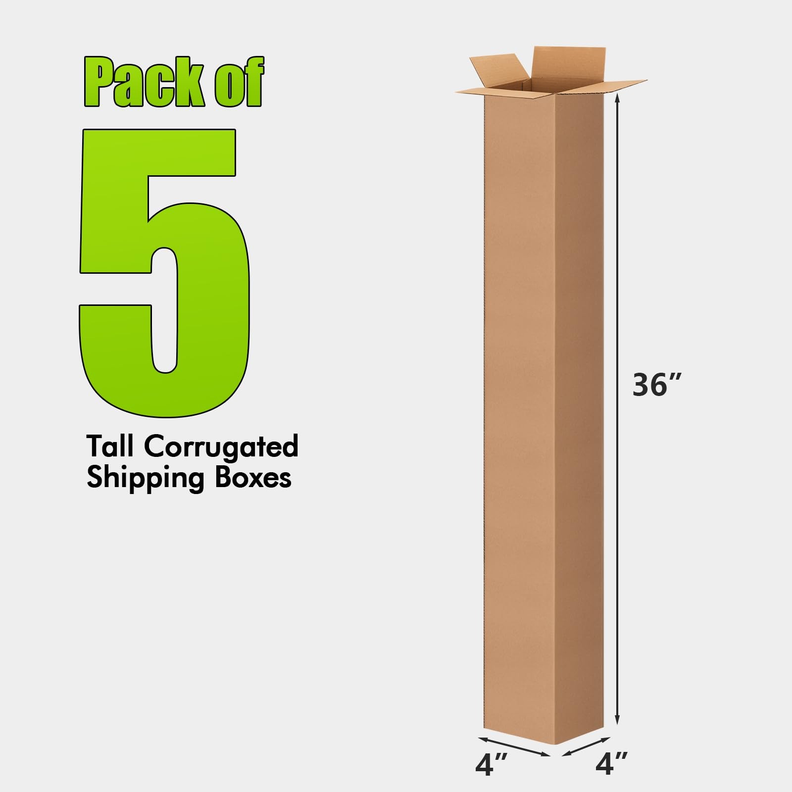 5 Pack 4x4x36 Inch Tall Corrugated Cardboard Boxes, 4″L x 4″W x 36″H Shipping…