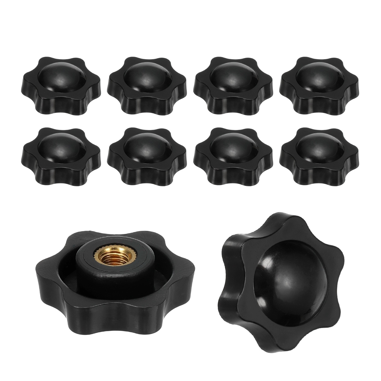 M8 x 38mm Thread Star Knobs, 10 Pcs Knurled Clamping Knob Handle, Black