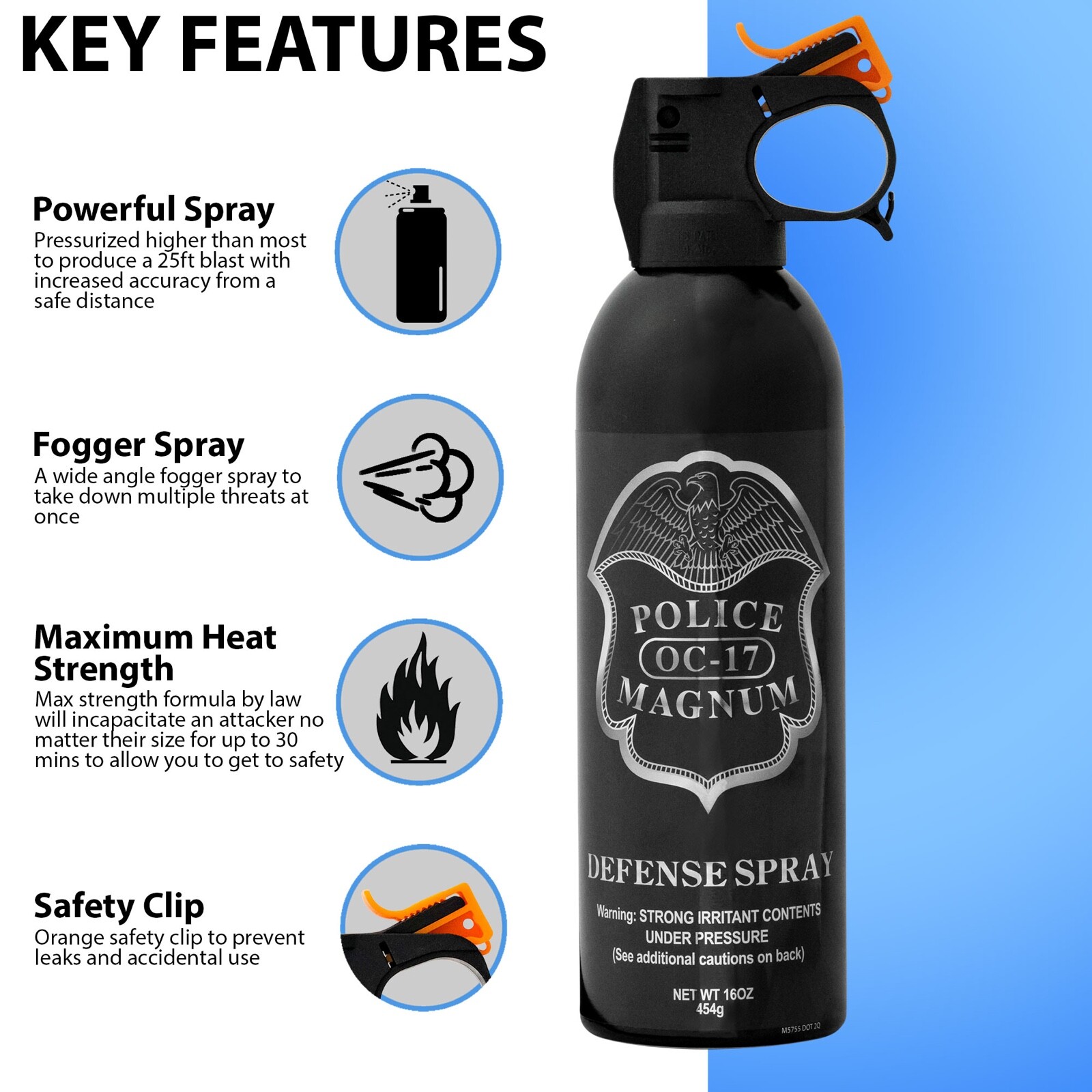 POLICE MAGNUM pepper spray 16 ounce Riot Fire Master Fog Home Office Security