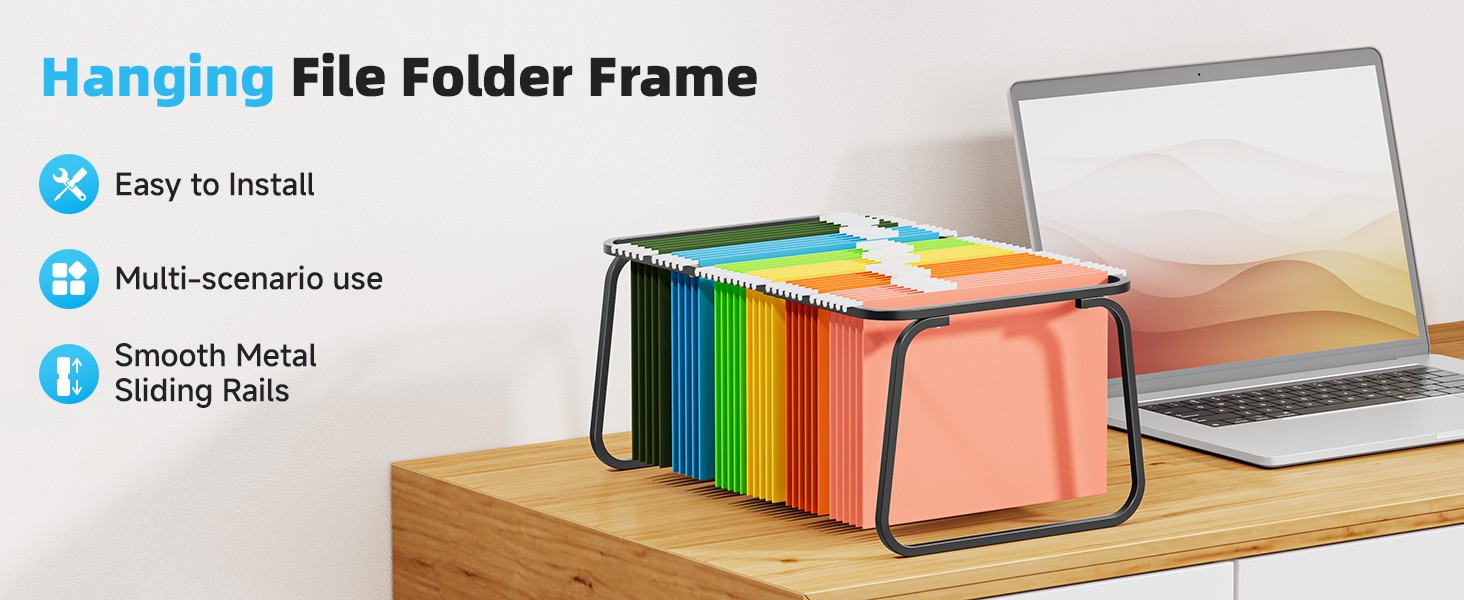 Hanging File Folder Frame, Adjustable Letter Size File Holder 16-25 Inches,