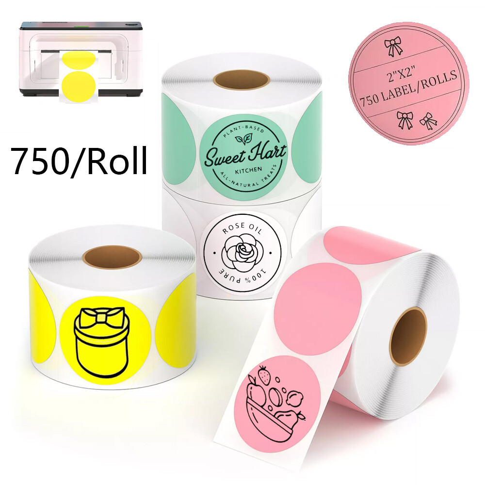 2 Inch Circle Thermal Stickers 750/Roll Self-Adhesive for Rollo Phomemo DIY