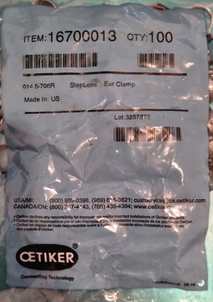 Oetiker Stepless Ear Clamp 14.5mm Stainless Steel Silver 100 Pack