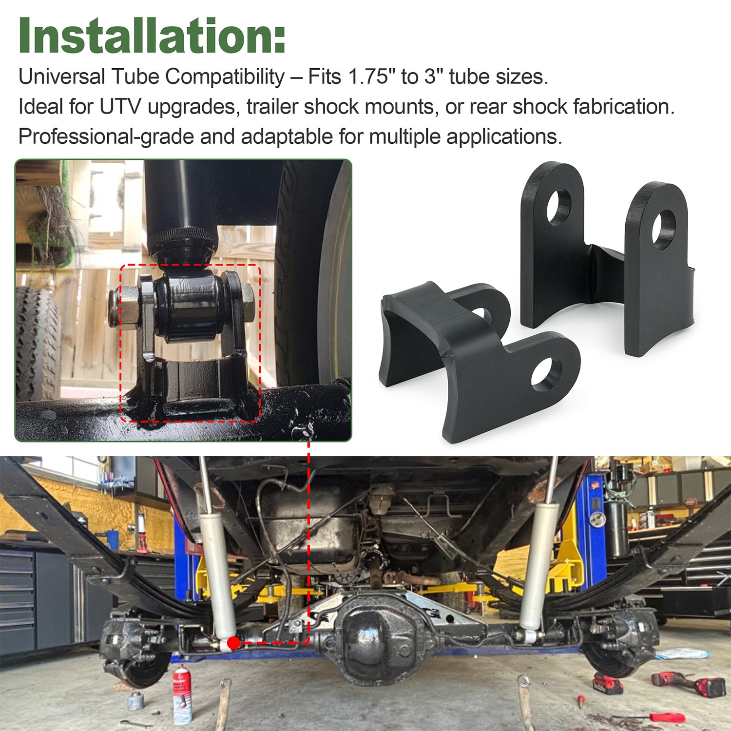 Universal Shock Mount Brackets 2 Pack 3”Bracket, 6mm HRP&O Steel, 1/2″ Bolt Hole