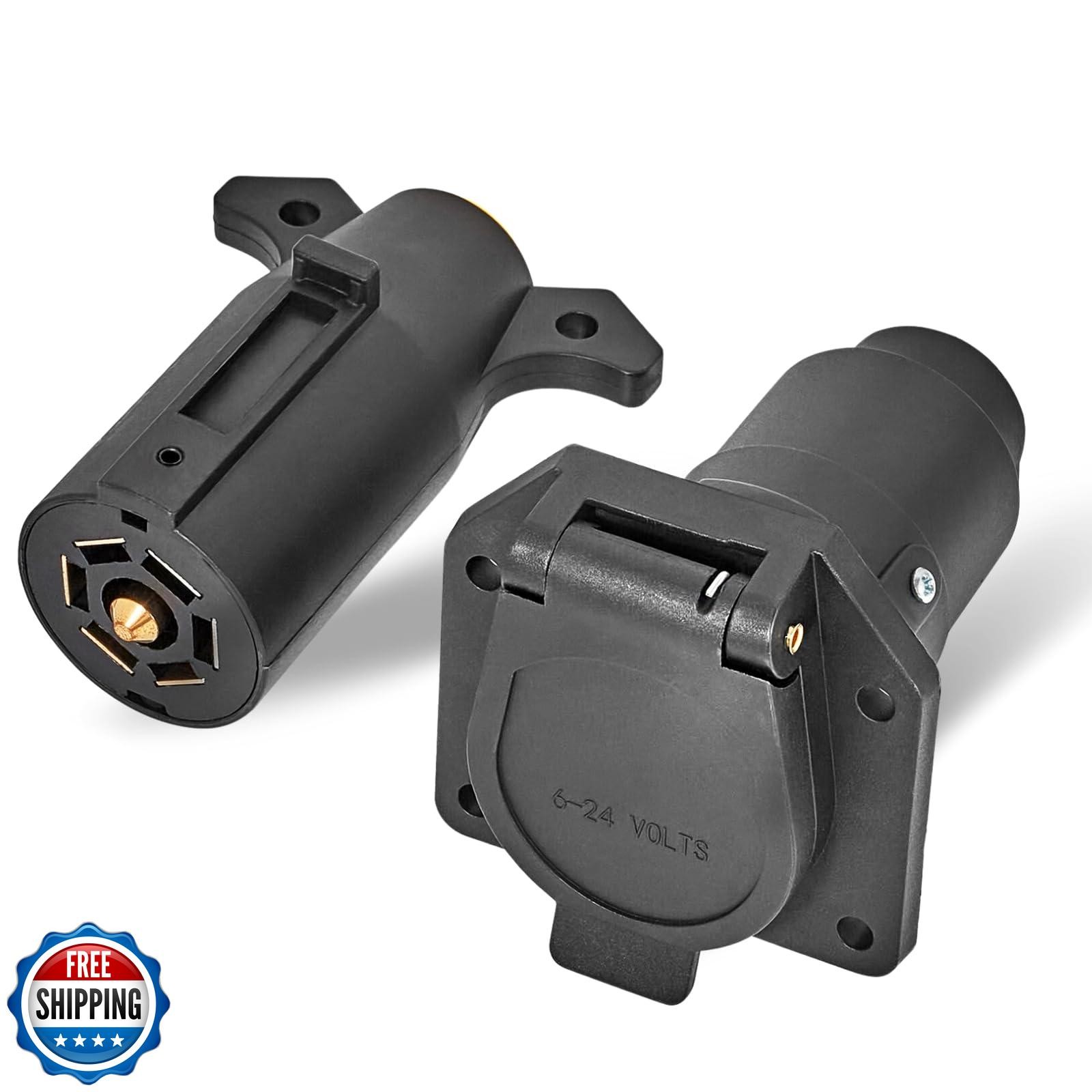 MECMO RV 7 Pin Male and Female Trailer Connector, Vehicle Side an