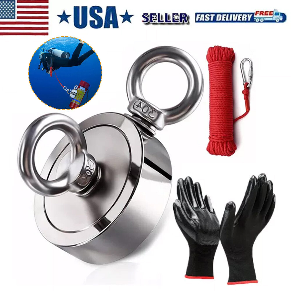 Magnet Fishing Kit 1200lbs Pulling Double Sided Fishing Magnet 2.64″ Dia