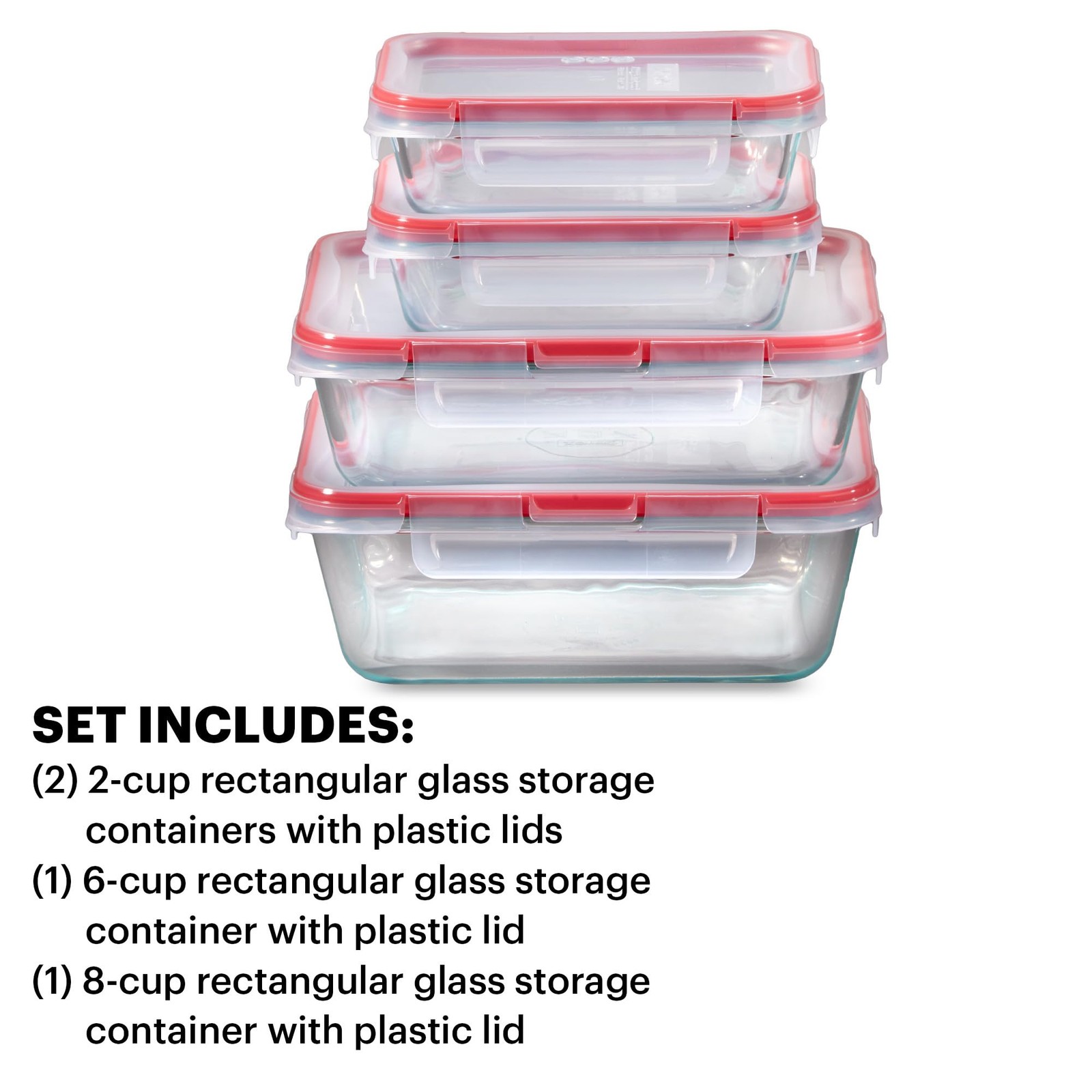 Pyrex Freshlock 4-Pack Mixed Sized Glass Food Storage Containers Set Plastic