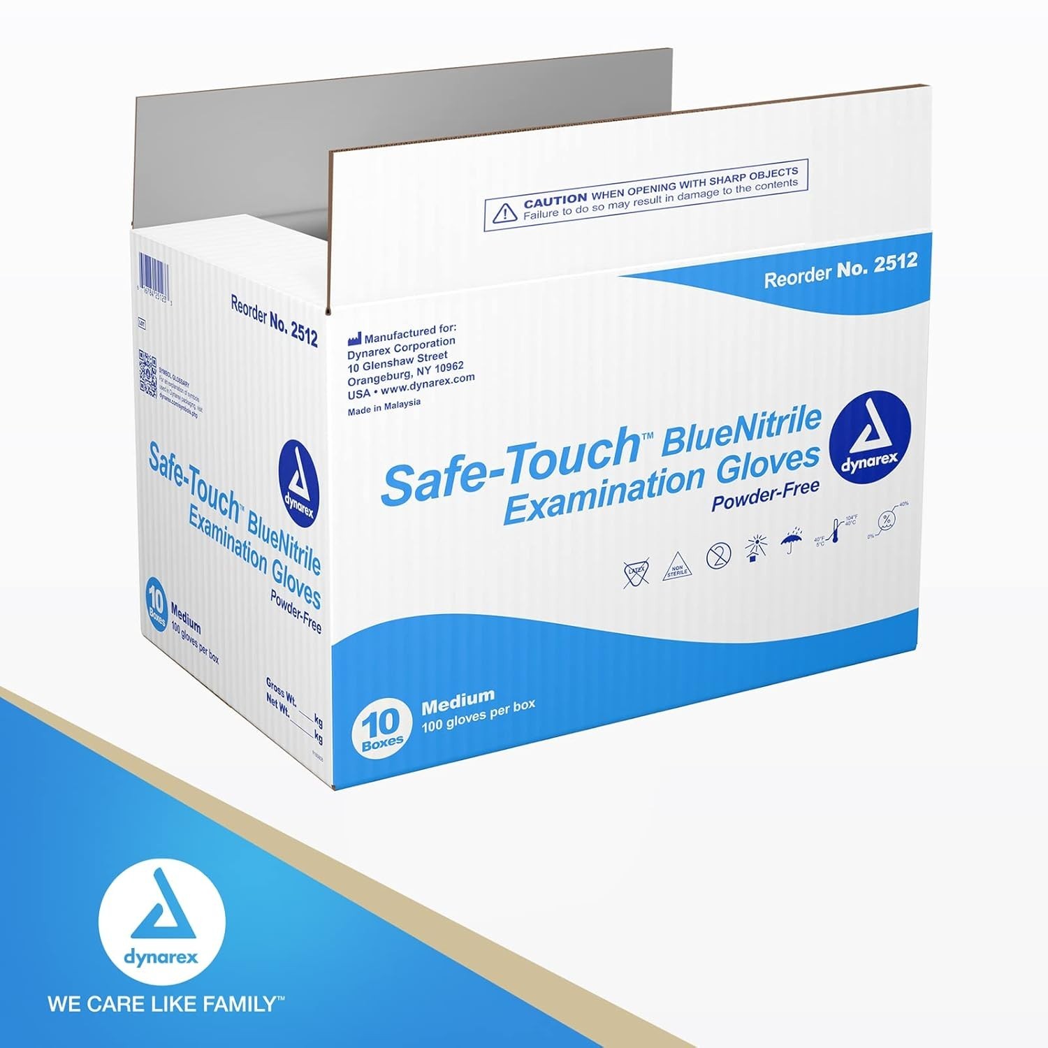 Dynarex Safe Touch Nitrile Exam Gloves, Powder Free