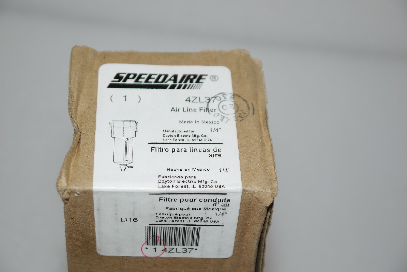 SPEEDAIRE 4ZL37 4ZL37A AIR LINE FILTER 1/4″ INLET 250 PSIG NEW