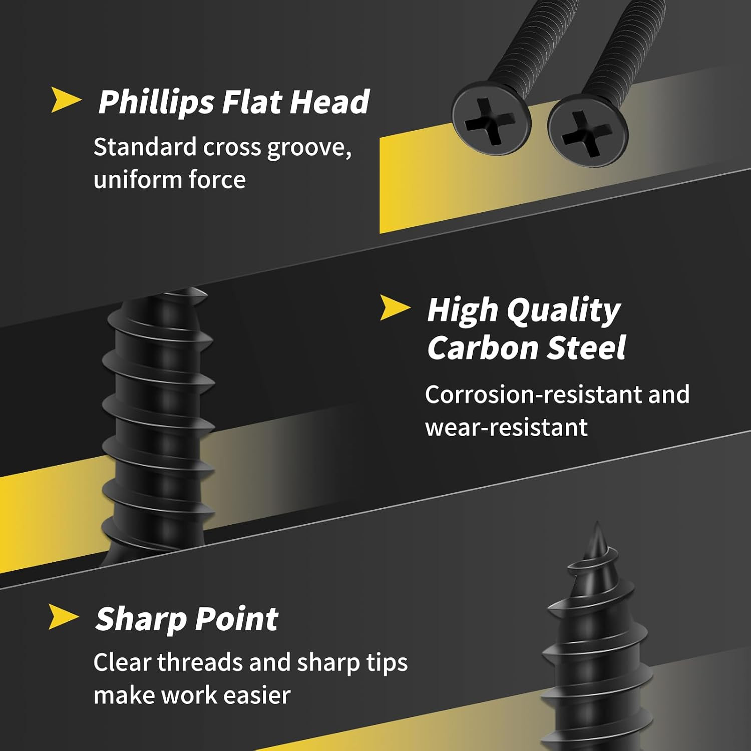 Wood Screws 1-1/4 Inch, 115 PCS Premium Flat Head Phillips Black Wood Screws, S