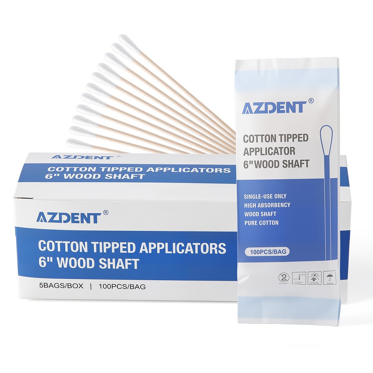 500pcs Cotton Tipped Applicators 6″（15.2cm）Wood Shaft Medical Disposable Clean