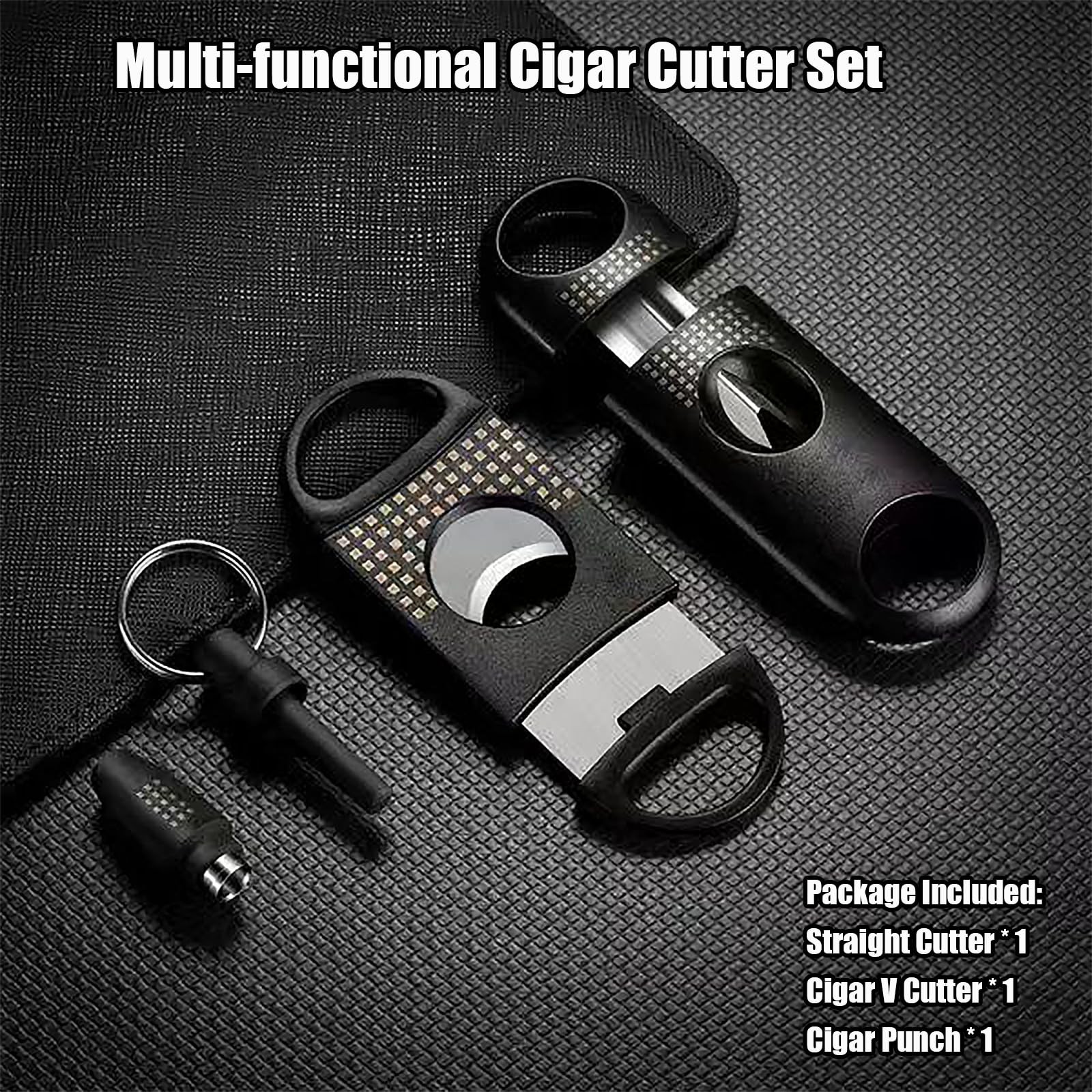Cigar Cutter Set, with Straight Cutter, Up to 60 Ring Gauge, Black