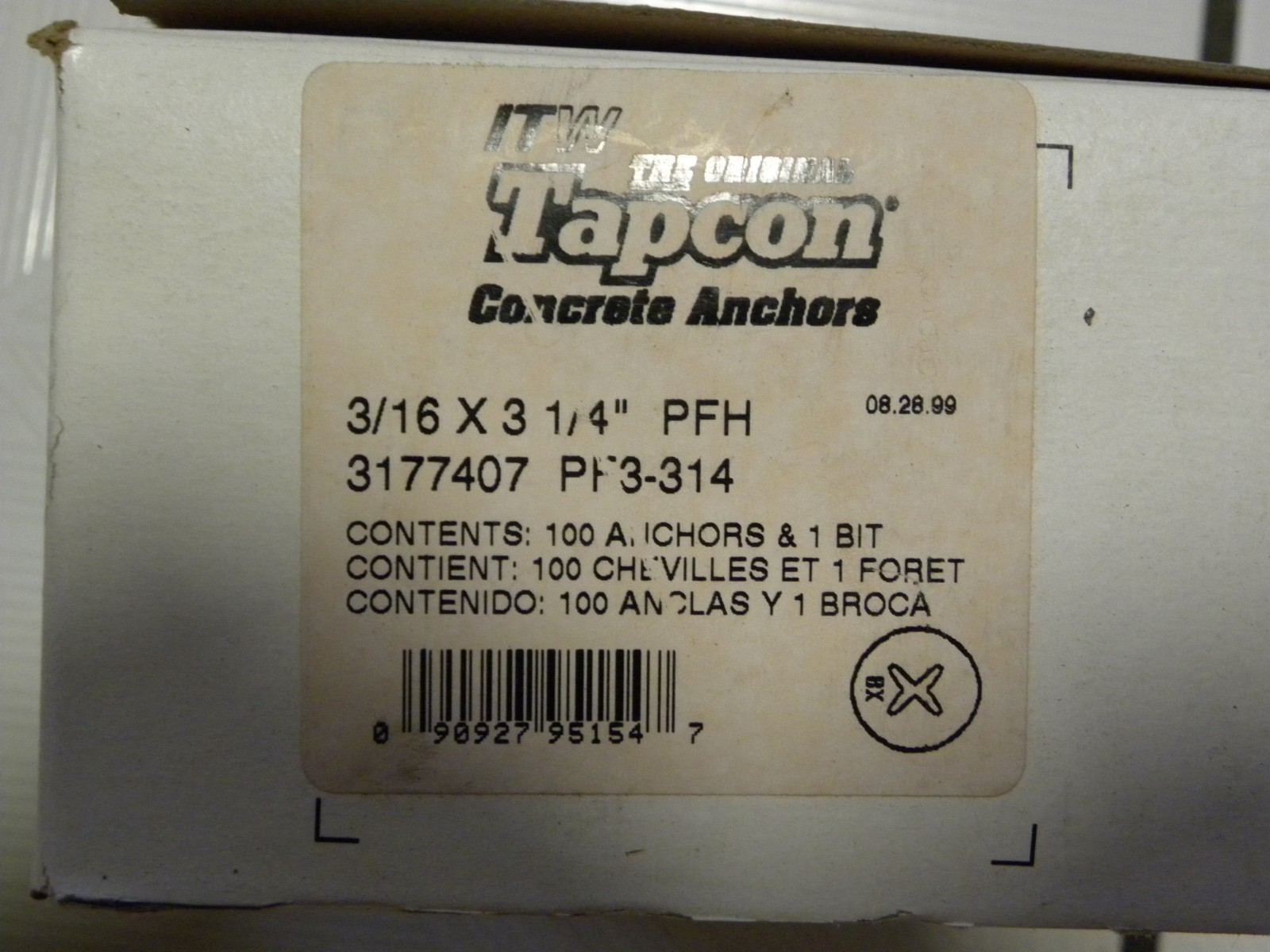 TAPCON concrete SCREWS box of 100 3/16″ x 3.1/4″ Phillips Head Free USA Shipping