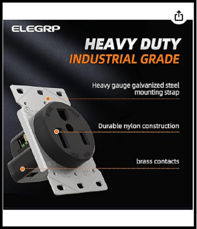 t50 Amp 125/250V NEMA 6-50R Power Outlet Heavy-Duty 50A Receptacle for Welders