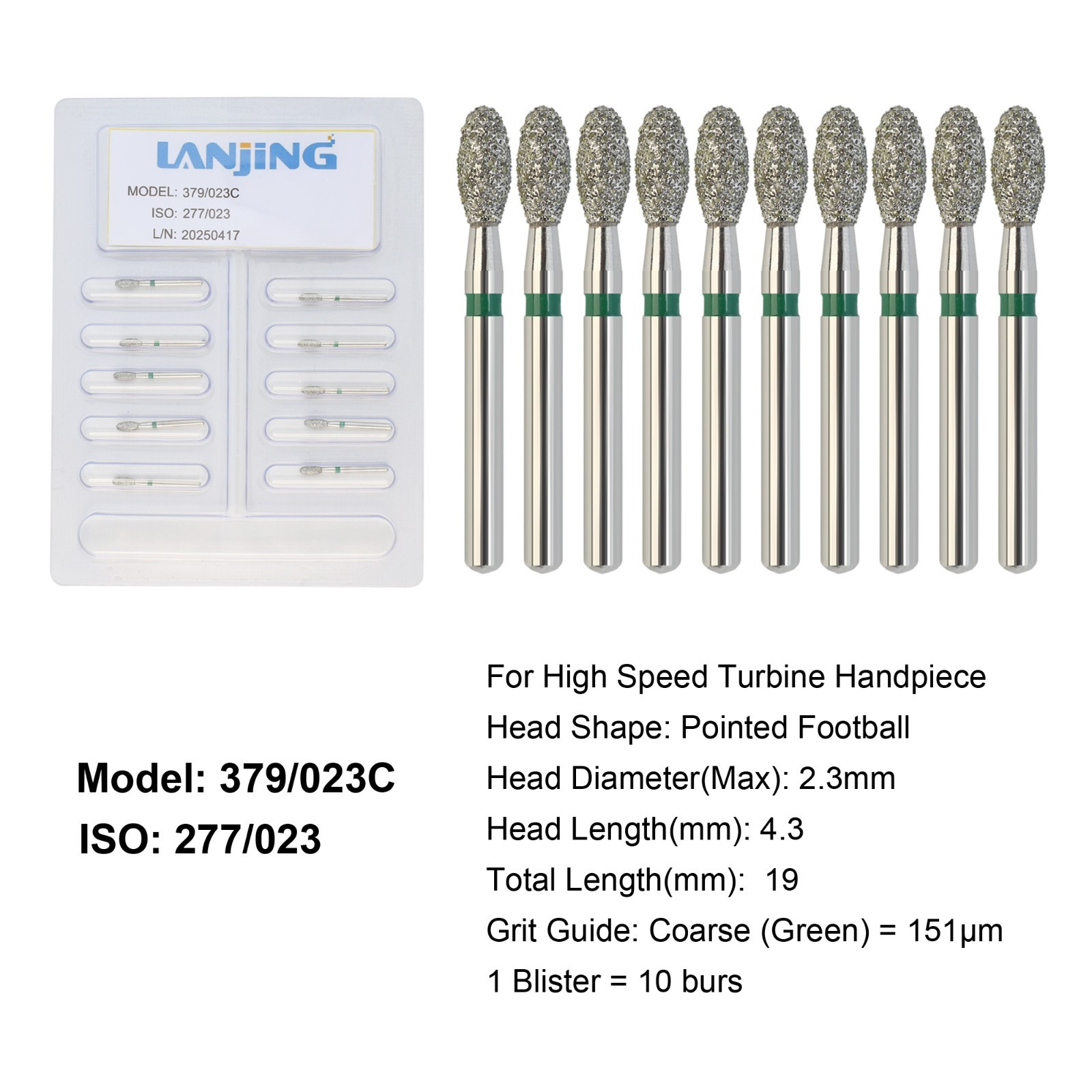 Dental Diamond Burs FG Round End Taper Football Bur Coarse Fine High Speed 856
