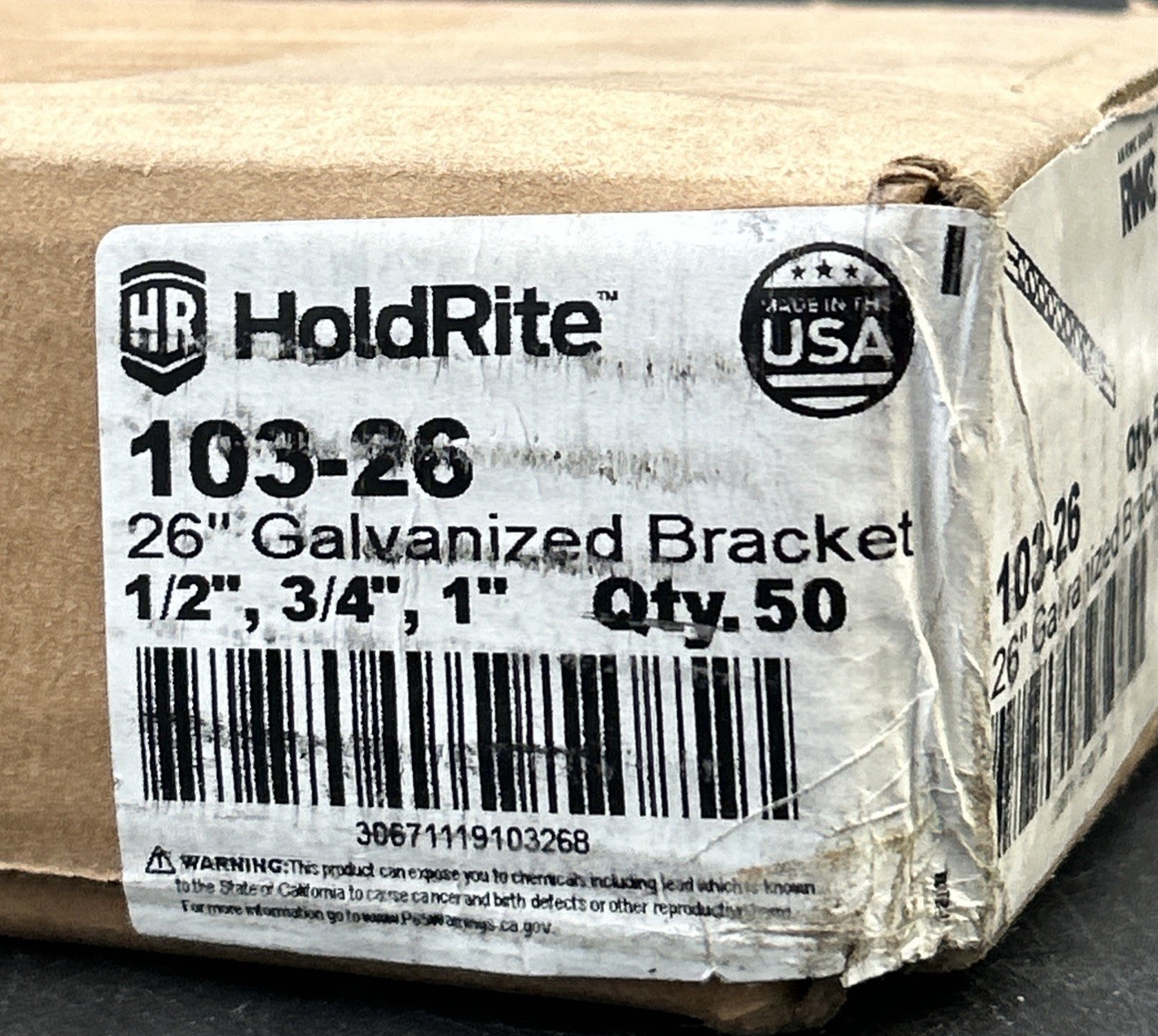 HoldRite 103-26 1/2″, 3/4″, 1″ 26” Galvanized Bracket ″ Long (Qty 50)
