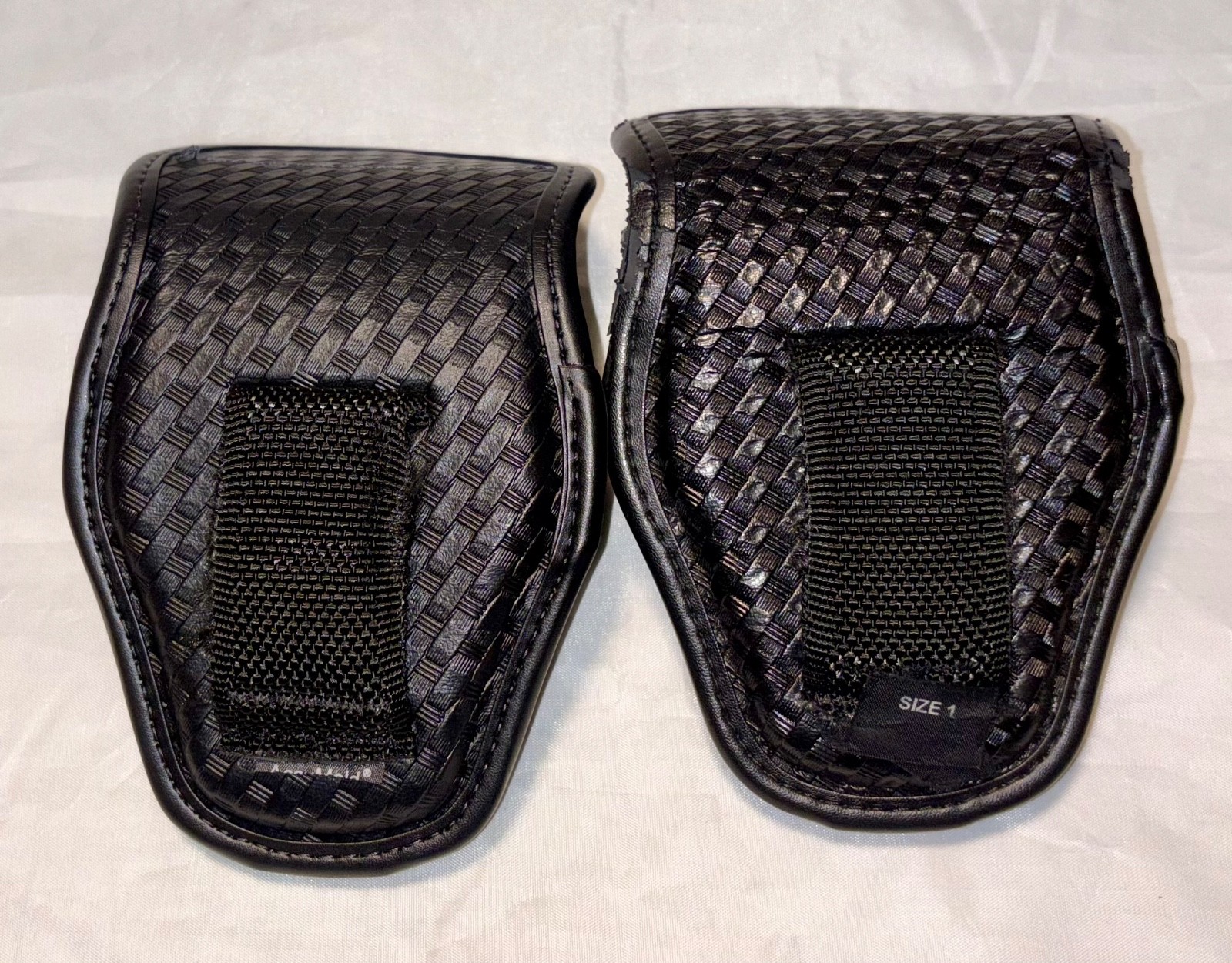 Bianchi Leather Handcuff Case #7900 (Lot Of 2) Black Basket Weave Hidden Snap