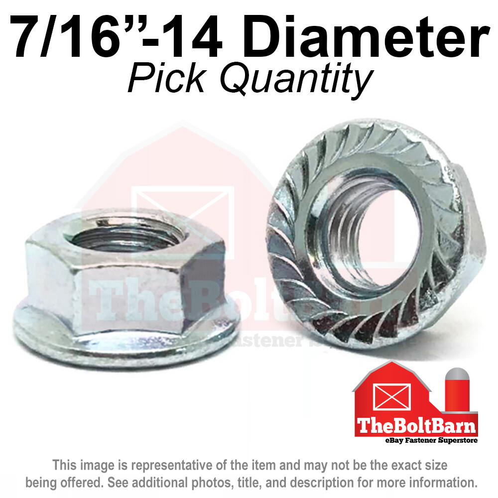 7/16″-14 Case Hardened Serrated Flange Whiz Lock Nuts Zinc Coarse (Pick Qty)