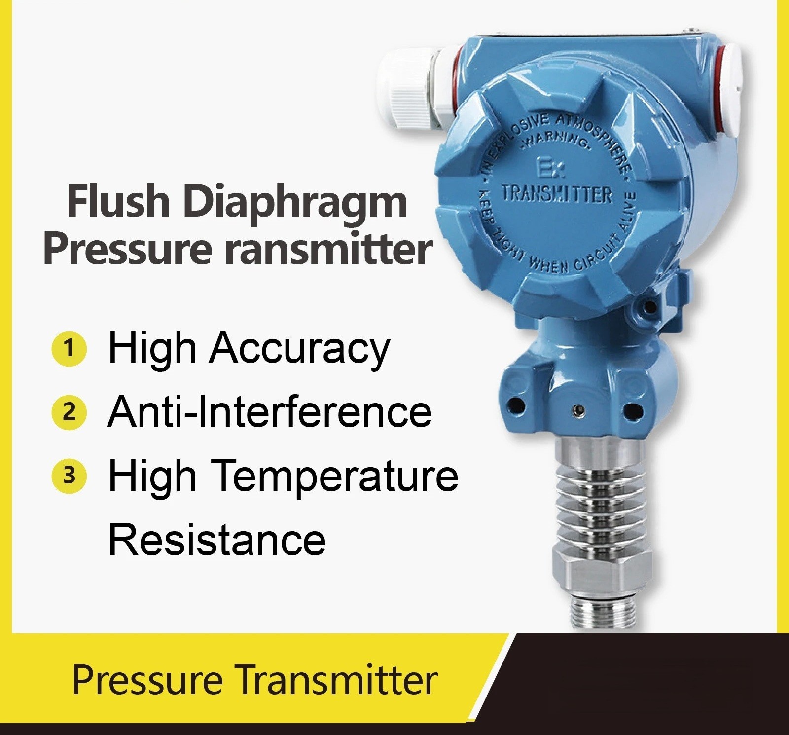 Pressure Transmitter Flush Diaphragm High Temperature 4-20mA RS485 316L Steel