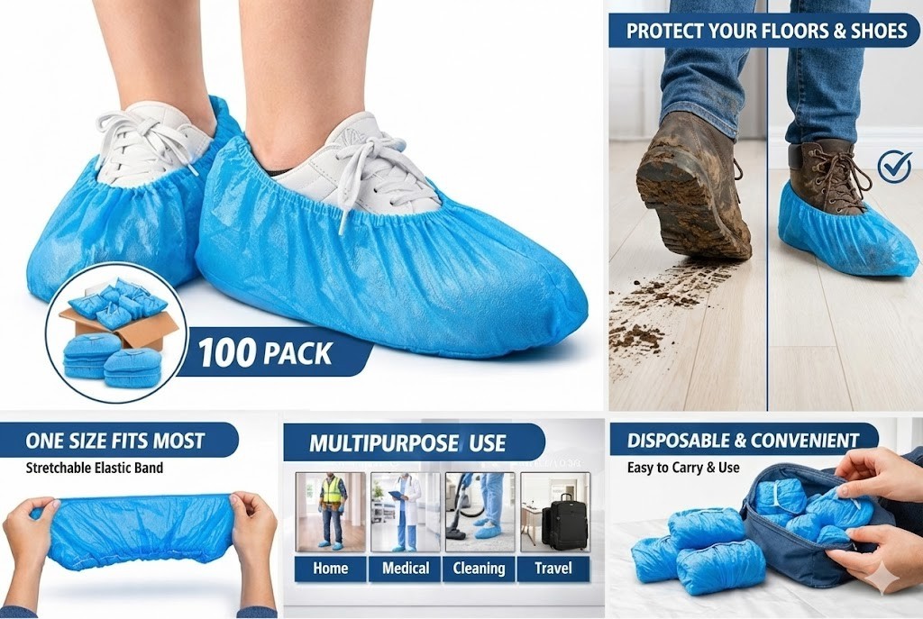 500 pcs – Disposable Shoe Covers Large – Heavy Duty Non-Woven | Fits Men 11.5