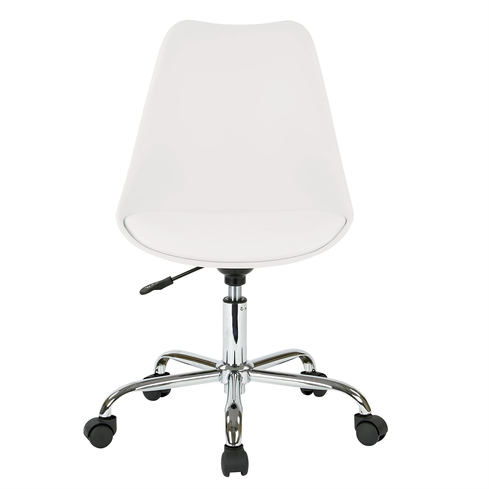 Pemberley Row Faux Leather White Office Chair Chrome Base 17.5″W x 22″D x 35….