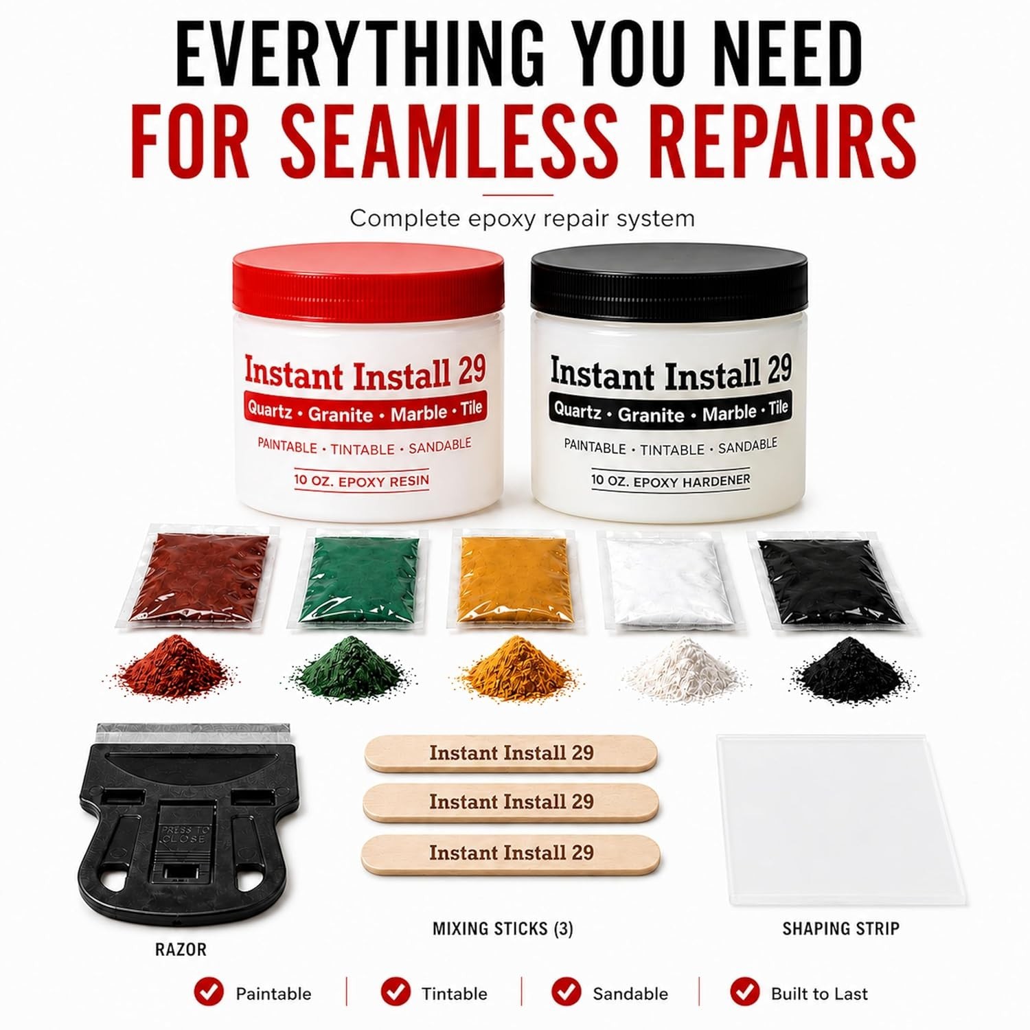 20 oz Fast-Drying Epoxy Repair Kit with EZ-Tint for Granite & Marble Restoration