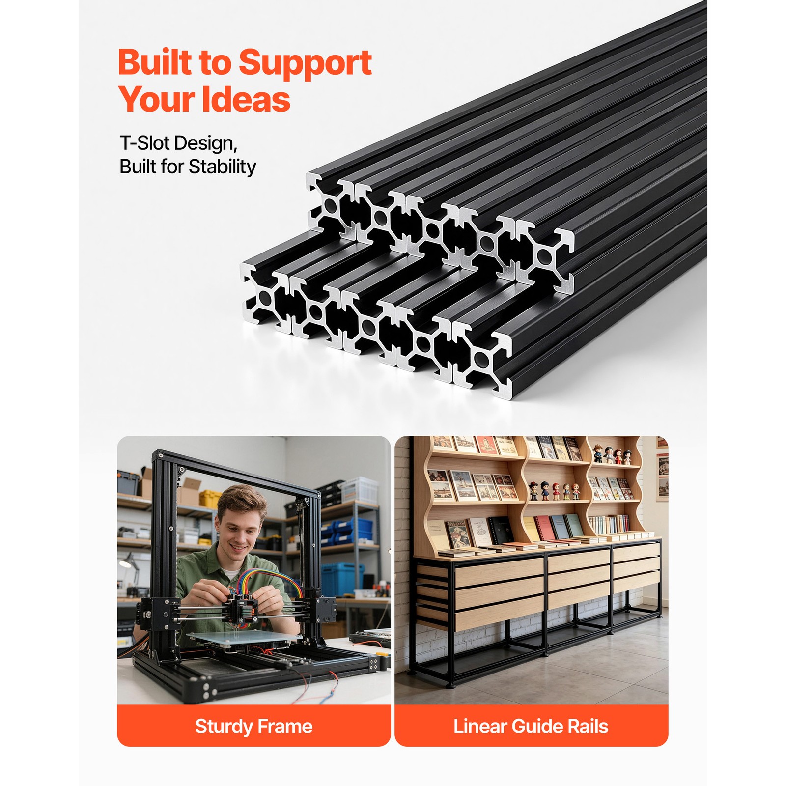 Uimoso 10PCS 2020 Aluminum Extrusion 48″ 1220 mm T-Slot Linear Rail in Black