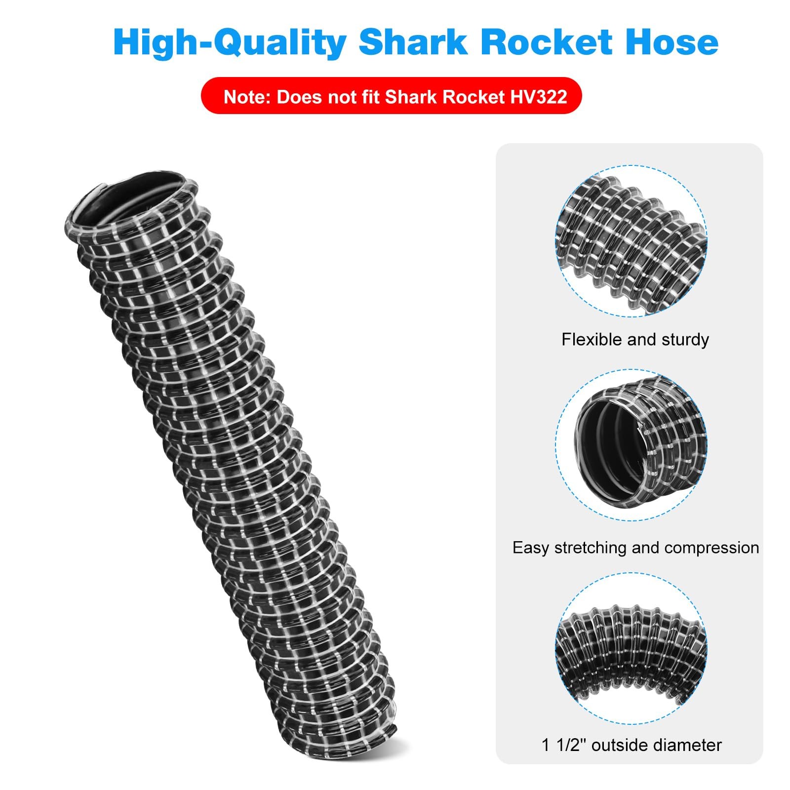Motorized Lower Nozzle Hose Replacement Shark 6 inches x 1.25 inches, Black