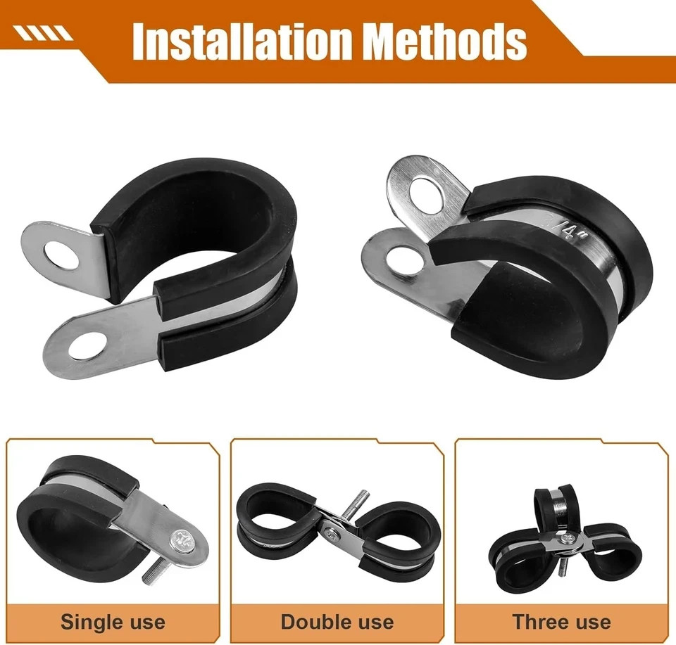 80pcs Rubber Cushion Insulated Clamp Stainless Steel Cable Clamps Assortment Kit