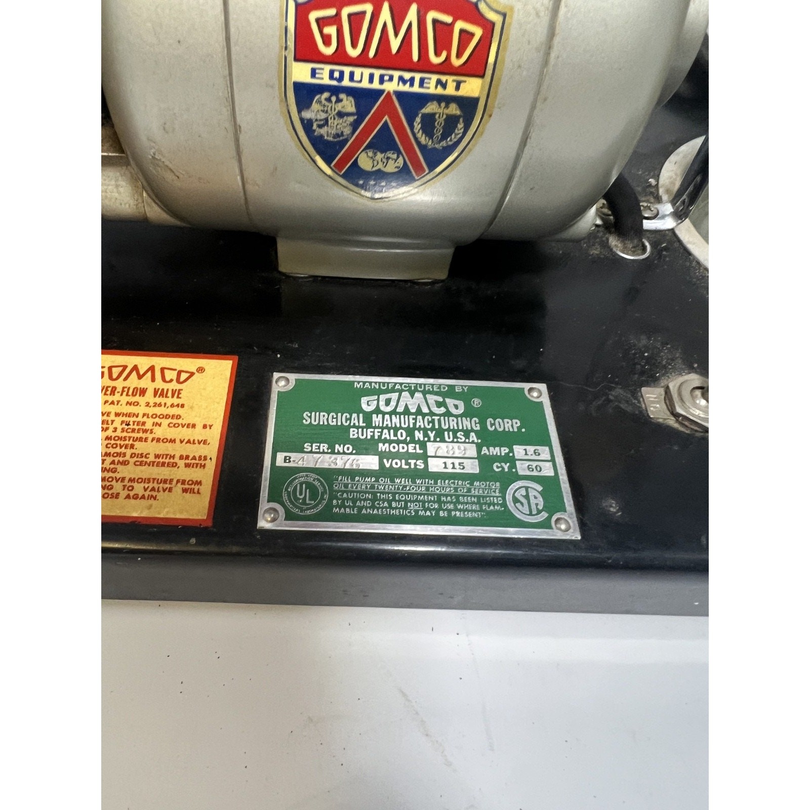 Vintage Gomco 789 Suction Aspirator Pump Vacuum w/ Glass Bottle TESTED Offers