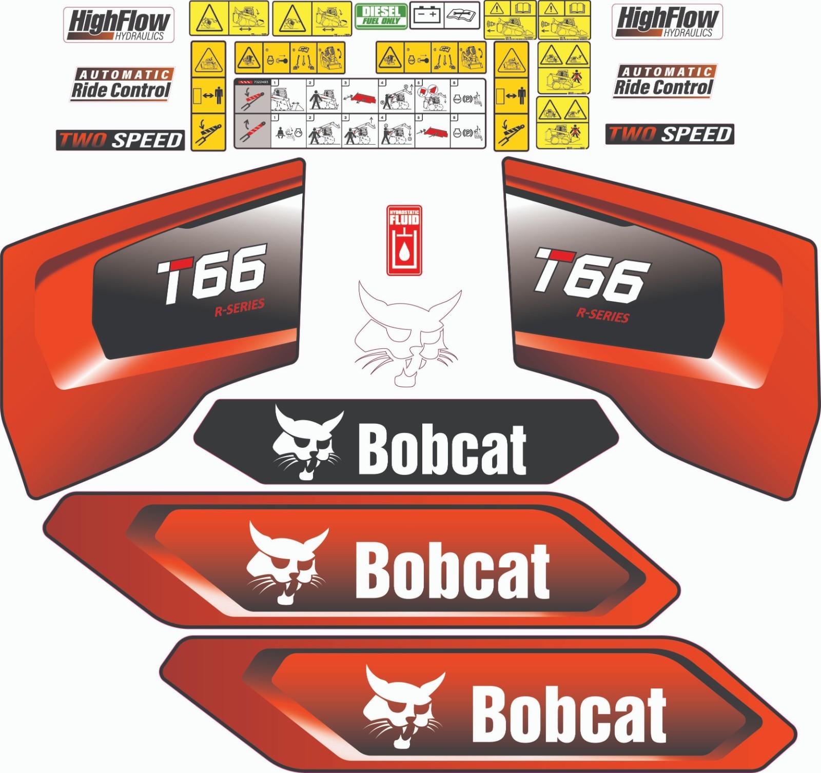 Fits Bobcat T66 Decal Kit Skid Steer / safety decals 3M VINYL / FREE SHIPPING