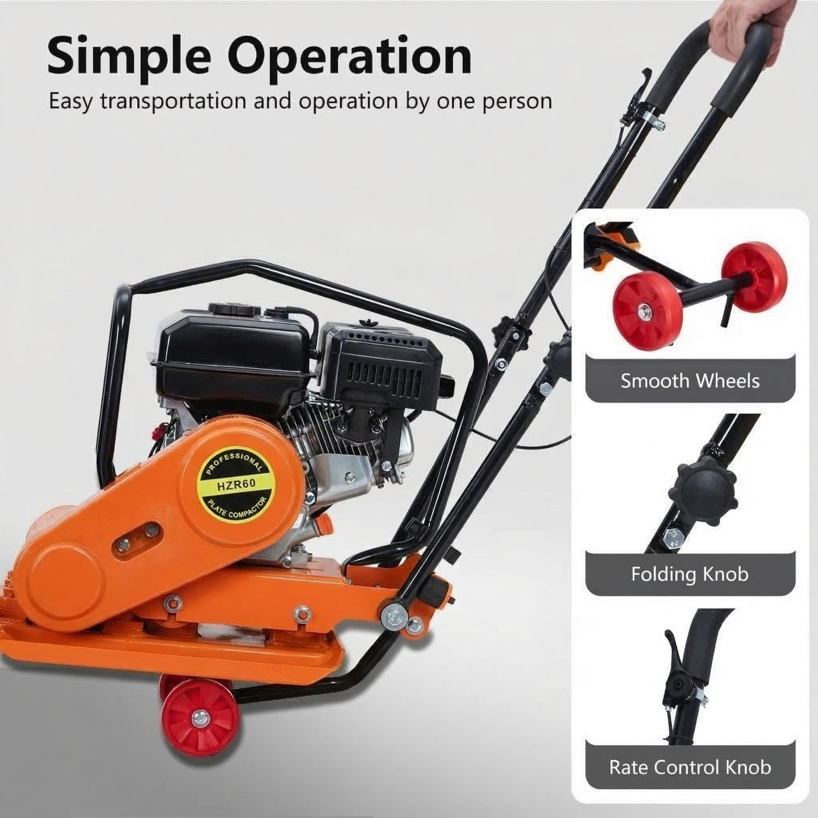 7HP Plate Compactor 212CC Gas Engine Jump Jack Compactor 4200Lb Compacting Force
