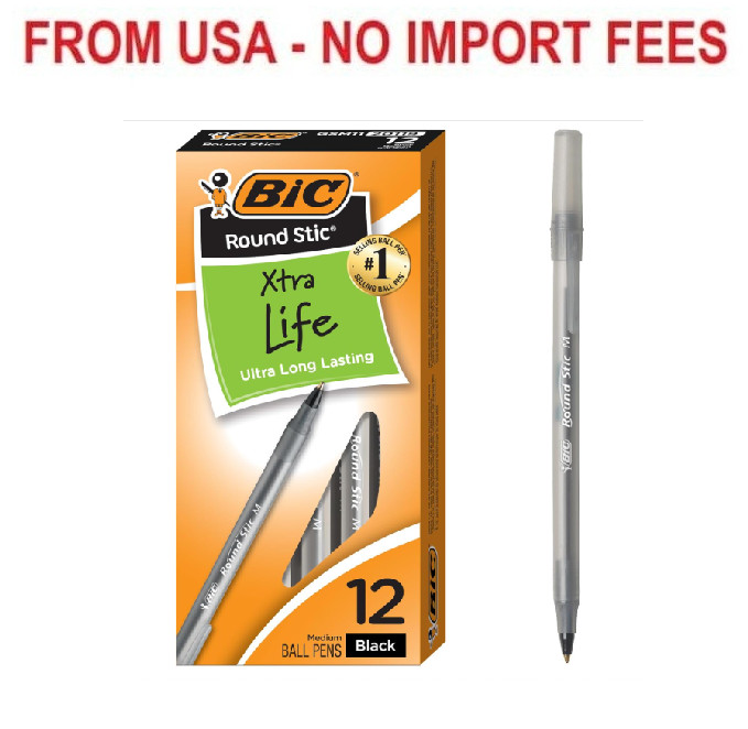 BIC Round Stic Xtra Life Black Ballpoint Pens, Medium Point (1.0mm), 12-Count Pa