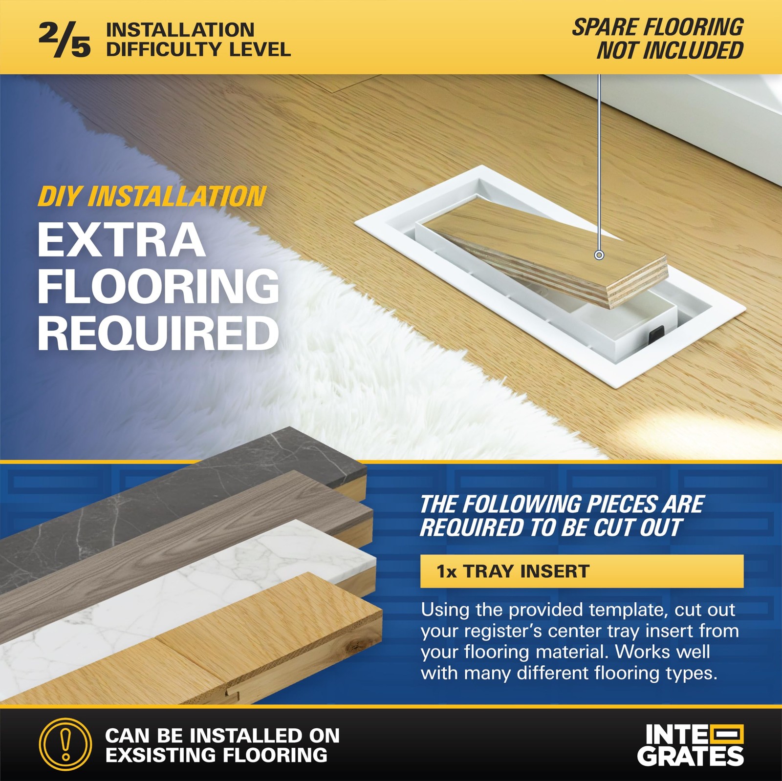 Inte-Grates Drop-in Matching Floor Register – 4×10 Inch Floor Vent Cover, Fits