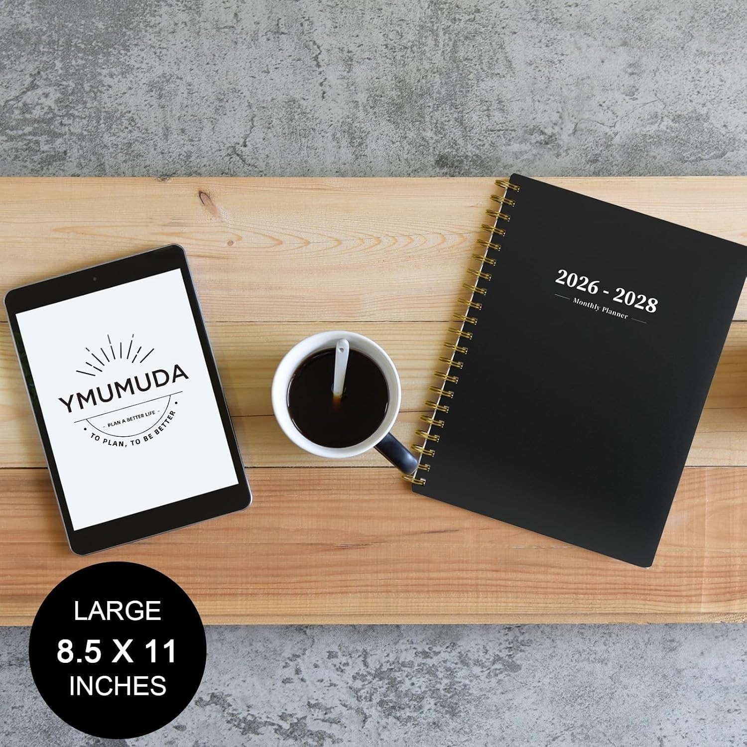 2026-2028 Academic Monthly Planner – 2- Organizer with Tabs, Black 8.5″x11″